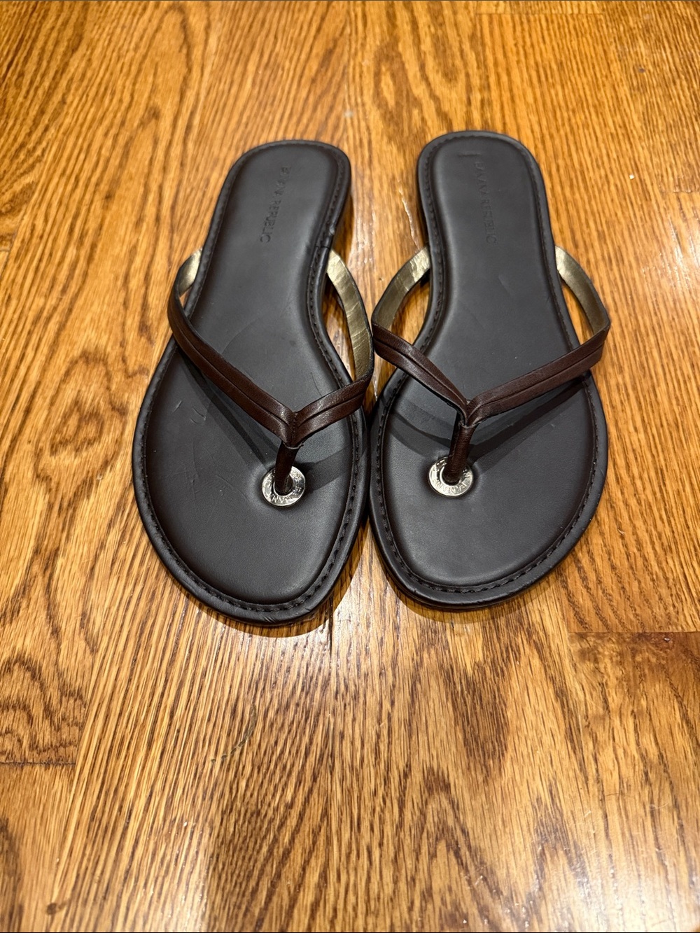 Banana Republic Brown and Gold Leather Thong Sandals